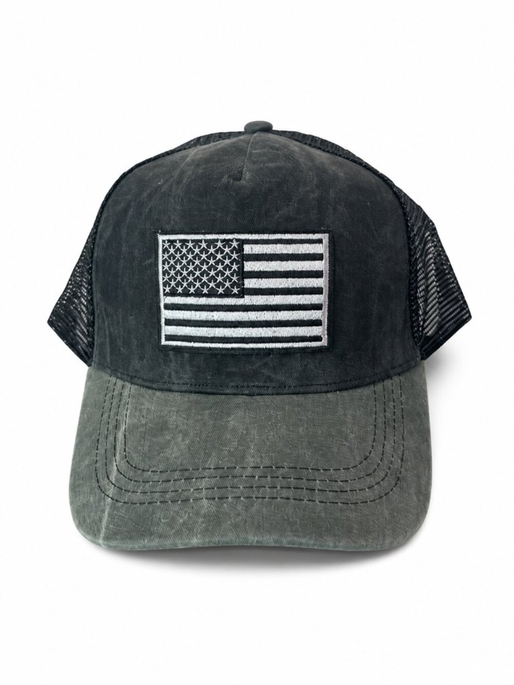 Black American Flag Trucker Hat | Adjustable Mesh Snapback | Patriotic Cap